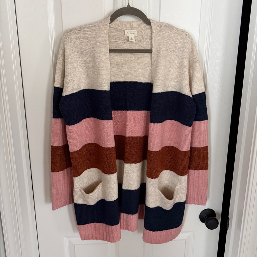 Caslon Women's Striped Cardigan in Cream, Pink, Navy, and Brown
